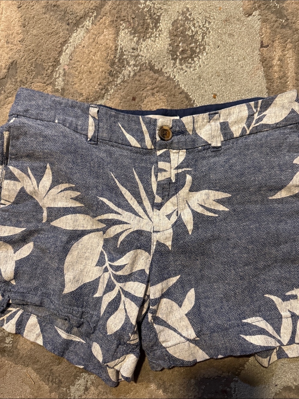 Old Navy Blue and White Floral Linen-Style Shorts
